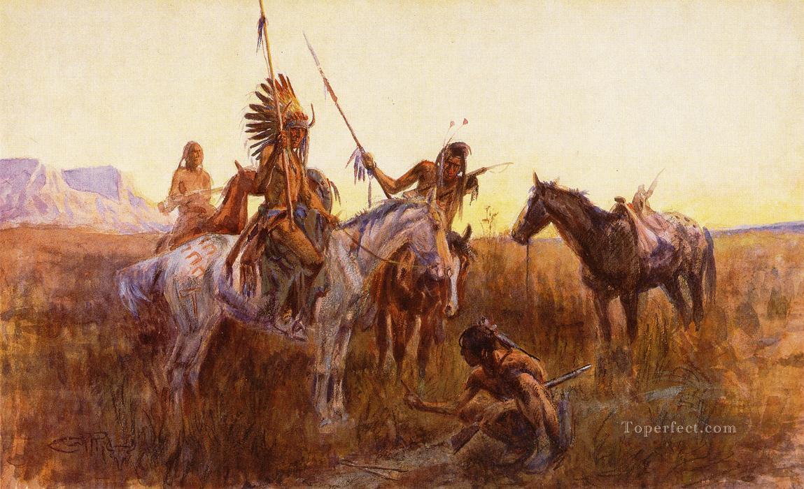 The Lost Trail Indians western American Charles Marion Russell Oil Paintings